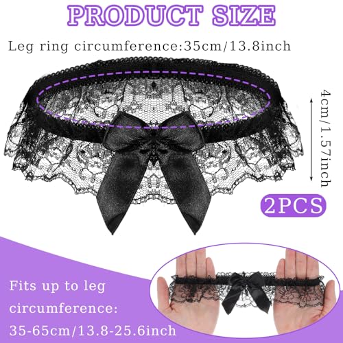 2Pcs Wedding Garter for Bride, Lace Bowknot Garter Party Prom Leg Garter Belt Black Bowknot Elastic Leg Ring, for Bride(Black) - Thumbnail 2