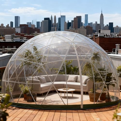 pealiritansemen Tenda A Cupola A Bolla da 4-8 Persone,Igloo da Giardino Trasparente con Luci da 10 M E Picchetti in Metallo,Cupola Esterna A Montaggio Rapido per Campeggio,Feste,Osservare Le Stelle