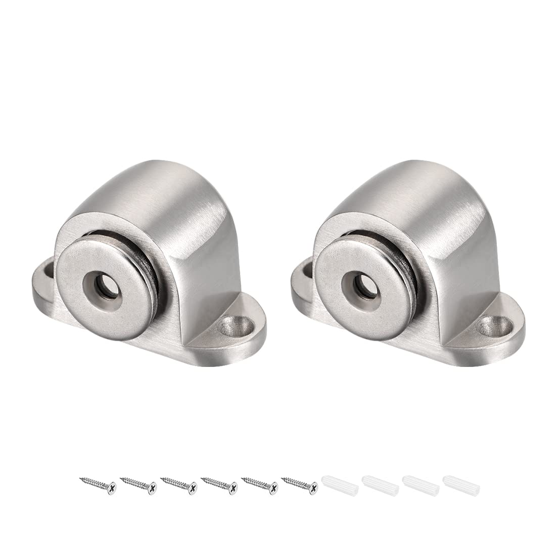 2pcs Magnetic Door Stop Catch Brushed Stopper Floor Mount Zinc Alloy Silver Tone