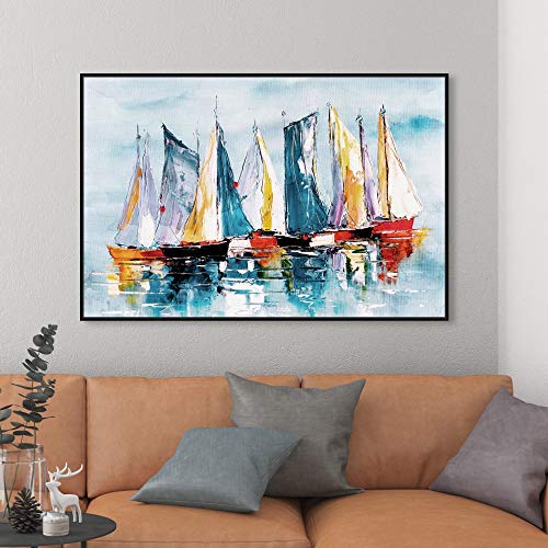 The Oliver Gal Artist Co. Nautical and Coastal Wall Art Canvas Prints 'Beautiful Boat Day' Home Décor, 45 in x 30 in, Blue, Orange - Image 4