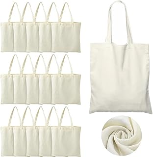 15 Pieces Canvas Tote Bags Bulk, Lightweight Blank Economical Cotton Tote Bags, Reusable Grocery Shopping Cloth Bags with Handlesfor DIY, Advertising, Promotion, Gift, Activity - 17 x 16 Inch