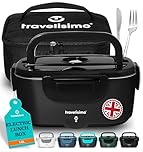 TRAVELISIMO Heated Lunch Box 100W Electric Lunch Box Food Heater 1.5L Self Heating Lunchbox for Travel & Office, 12V/24V/230V Heated Lunch Boxes for Adults Stainless Steel Car Electric Lunchbox