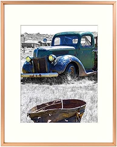 Golden State Art, 11x14 Rose Gold Picture Frame Displays Photo 8x10 with Ivory Mat or 11x14 Without Mat for Wall Mounting Aluminum Frames with Real Glass (Pack of 1)