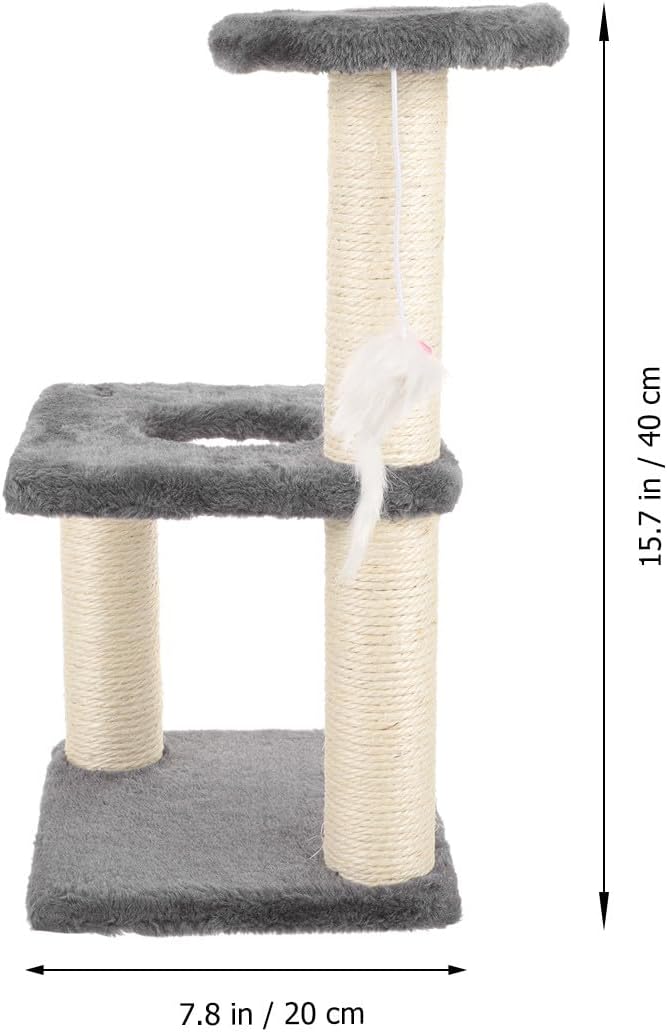 Multi-Layer Cat Scratching Post with Sisal Rope Gray Sturdy Kitten Scratch Tower Household Indoor Cat Tree for Climbing and Playing