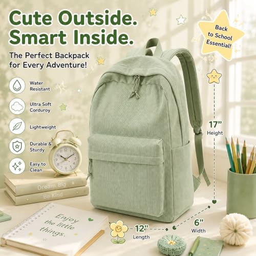 Image of BTOOP School Backpack for Teens Large Corduroy Bookbag Lightweight 15.6 inch Laptop Bag for Girls Women Casual High School College