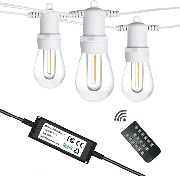 SUNTHIN Outdoor White String Lights 96FT with 240W Outdoor Dimmer for String Lights, Wireless Remote Control Dimmer 50Ft Distance Auto Off Switch Timer for LED Strings Lights