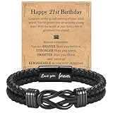 EPIRORA 21st Birthday Gifts for Him, Black Braided Leather Infinity Knot Bracelets, 21st Birthday Decorations Bracelet Gift Ideas, Cool Gifts for 21 Year Old Men Boys Son Grandson Nephew Friend