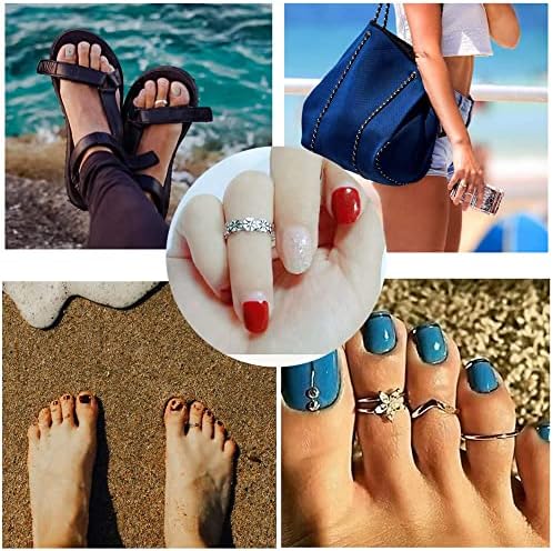 LOLIAS 4Pcs 925 Sterling Silver Toe Rings Set Finger Ring Joint Ring for Women Girls Hypoallergenic CZ Adjustable Open Toe Rings Tail Finger Flower Rings Set Beach Foot Ring Jewelry