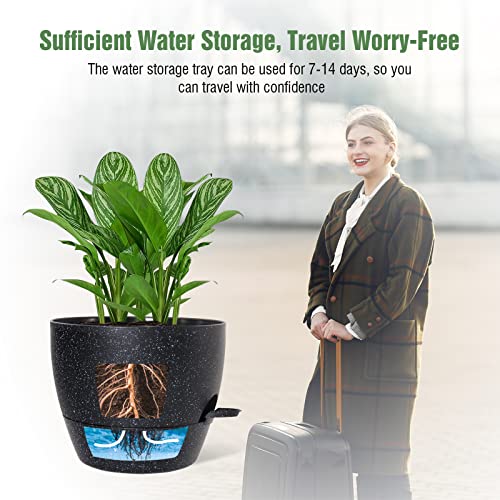 Wousiwer 10 Inch Self Watering Planters, 2 Pack Large Plastic Plant Pots With Deep Reservior And High Drainage Holes For Indoor Outdoor Plants And Flowers, Speckled Black #TOP1