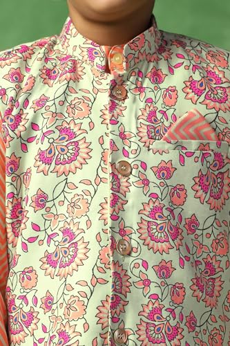 Image of Fashion Dream Boy's Cotton Blend Printed Kurta Pyjama And Jacket Set|Kurta And Payjama Set
