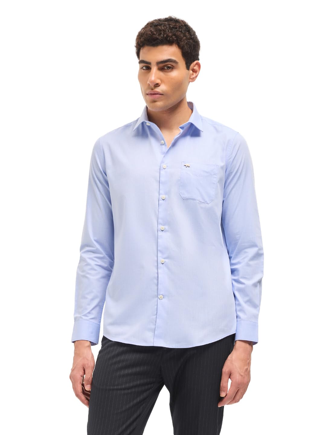 the bear house Men's Tailored Fit Blue Solid Polycotton Shirt-picture-18