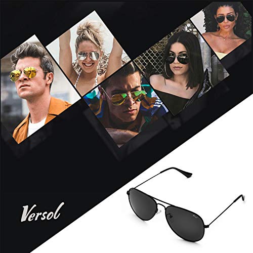 Versol Aviator Sunglasses For Men Women Mirrored Lens Uv400 Protection Lightweight Polarized Aviators Sunglasses Black Lens #TOP5