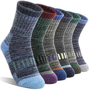 Calcetines de senderismo de lana merino para niños y niñas, térmicos, cálidos, gruesos, acolchados, absorben la humedad, 6 pares