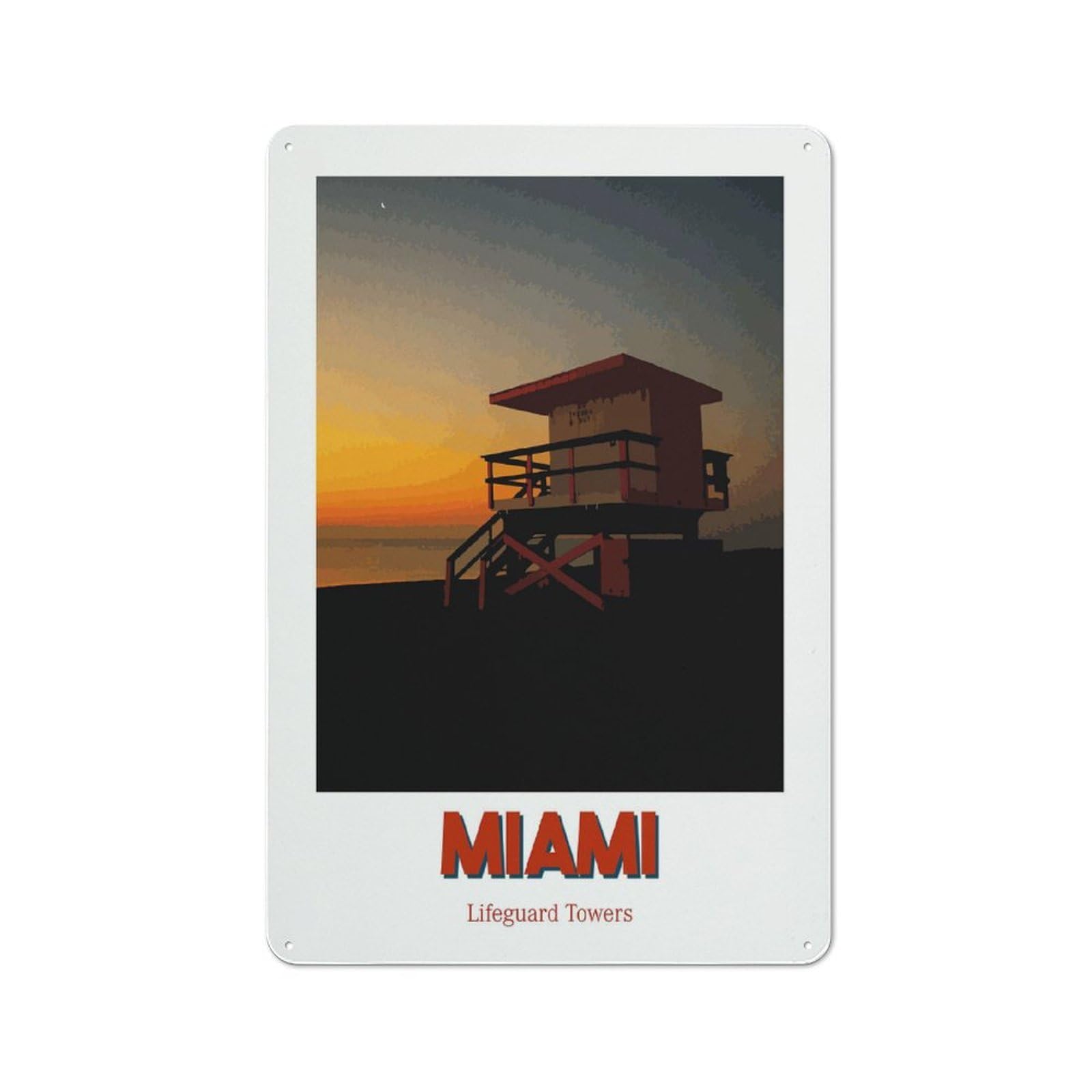 Junmoney Style-18 Miami Lifeguard Towers Shop Front Style Metal Wall Decor 30X20cm, Bistro Metal Sign For Takeaway, Bar, Kitchen Or Counter Area