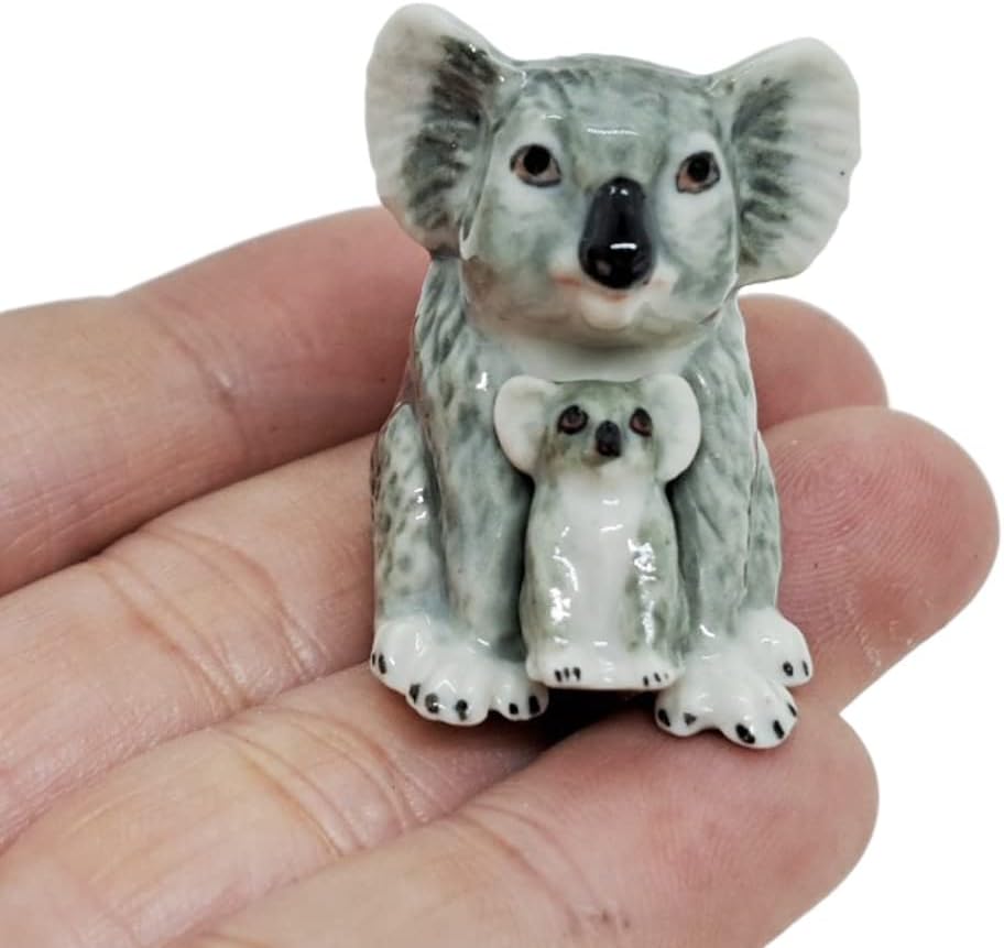WitnyStore Bundle Tiny 1⅛" Gray Koala Mom Baby 2 Pieces Set Australian Marsupial - Miniature Hand Made Ceramic Wildlife Wild Mammal Animals Cute Porcelain Decorative Figures Collectible Figurines image 2