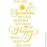 You are My Sunshine, Happy Quote Vinyl Wall Decal Sticker Art, Removable Home Decor, Yellow, 15in x