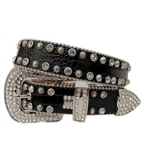Adhdyuud Women Punk Rock Belts Letter Rhinestone Bling Buckle PU Waist Belt Vintage Men Jean Waistband3