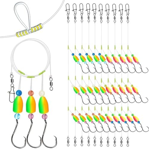 Dovesun Pompano Rigs for Surf Fishing Unique T-Knot Strong Pre-Rigged Surf Fishing Rigs with Three Circle Hooks Saltwater Pompano Floats 10PCS
