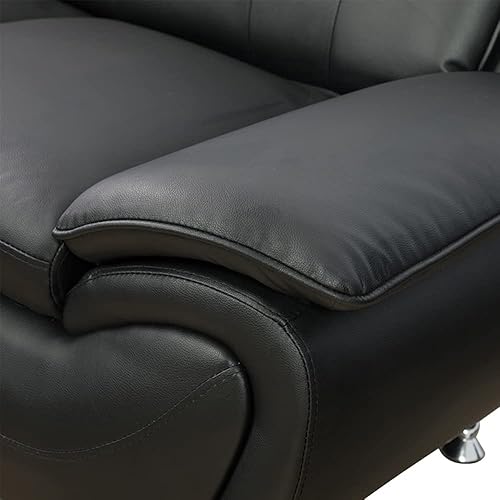 Miniatura 5 de Juego de 3 piezas para sala de estar, sofá de piel sintética, sofás modernos (negro, sofá+sofá biplaza+silla)