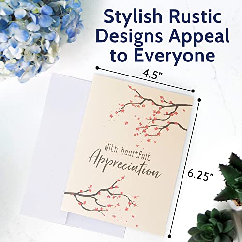 24 Funeral Thank You Cards With Message Inside - 4.5 X 6.25” Rustic Nature Scenes Flowers, Trees, Mountains - Bulk Sympathy Thank You Cards With Words Inside - Bereavement Thank You Notes With Envelopes #TOP1