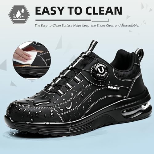 Image of Hogent Steel Toe Shoes for Men & Women, Anti-Smashing Puncture Resistant Lightweight Comfortable Cushioned Work Shoes, All-Day Wear Construction Safety Sneakers Black