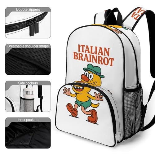 Italian Brainrot Merch Large Travel Backpack Italian-Brainrot Meme Waterproof Lightweight Daypack White 44x32x19cm3