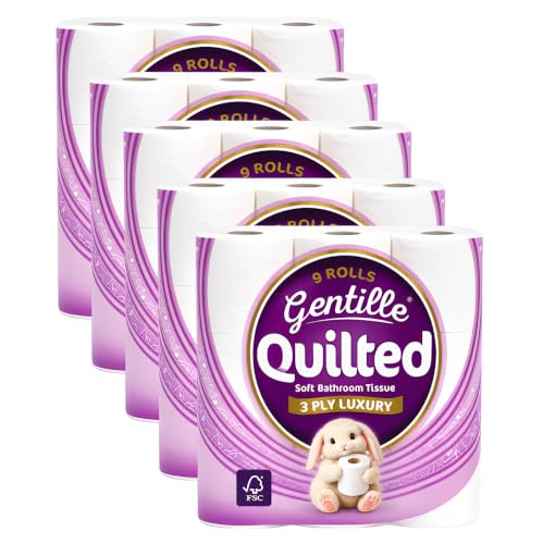 Image of Gentille Quilted Bathroom Tissue | Luxury 3-Ply Toilet Paper | Soft, Strong, & Sustainable | Made in The UK | 45 Rolls