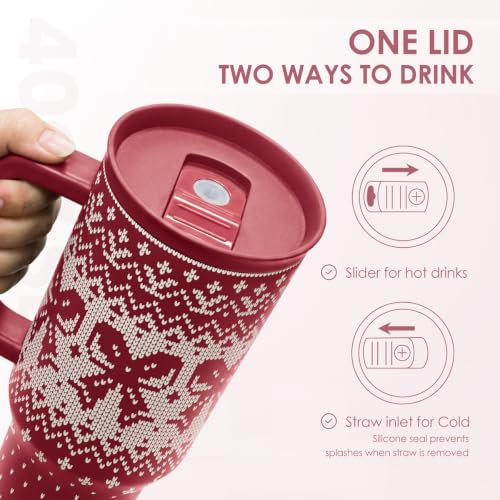 Image of Christmas Bow Stainless Steel Slider Tumbler with Handle 40 Ounces with Lid, Travel Cup, Insulated Bottles for Girls Women