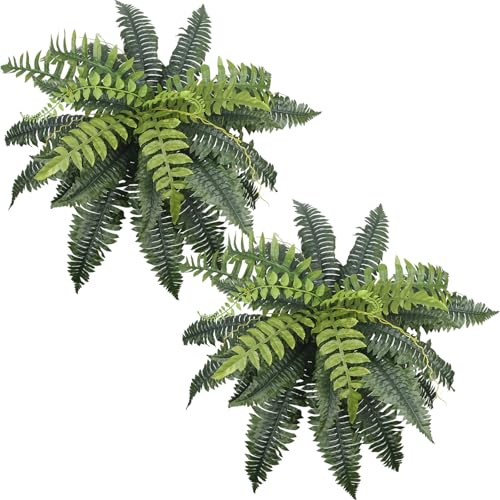 ACRYCS 2 Pcs Artificial Boston Ferns for Outdoors UV Resistant Faux Fake Ferns 21