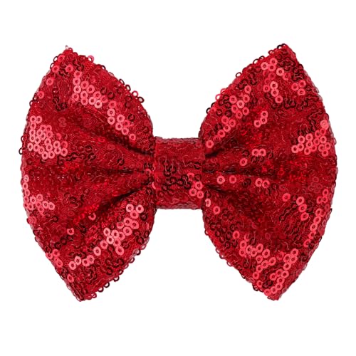 Lanmerry Hair Clip with 5 inches Sequins Large Bow for Girls Toddler Hair Accessories Women Teens Babies Gifts - Red