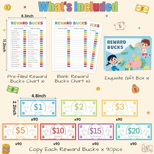 Reward Bucks Charts for Kids: 633P Good Behavior Reward Chore Chart, Family Housework Plan Earn Commend Boho Props,Play Game Behavior List for Boys Girls