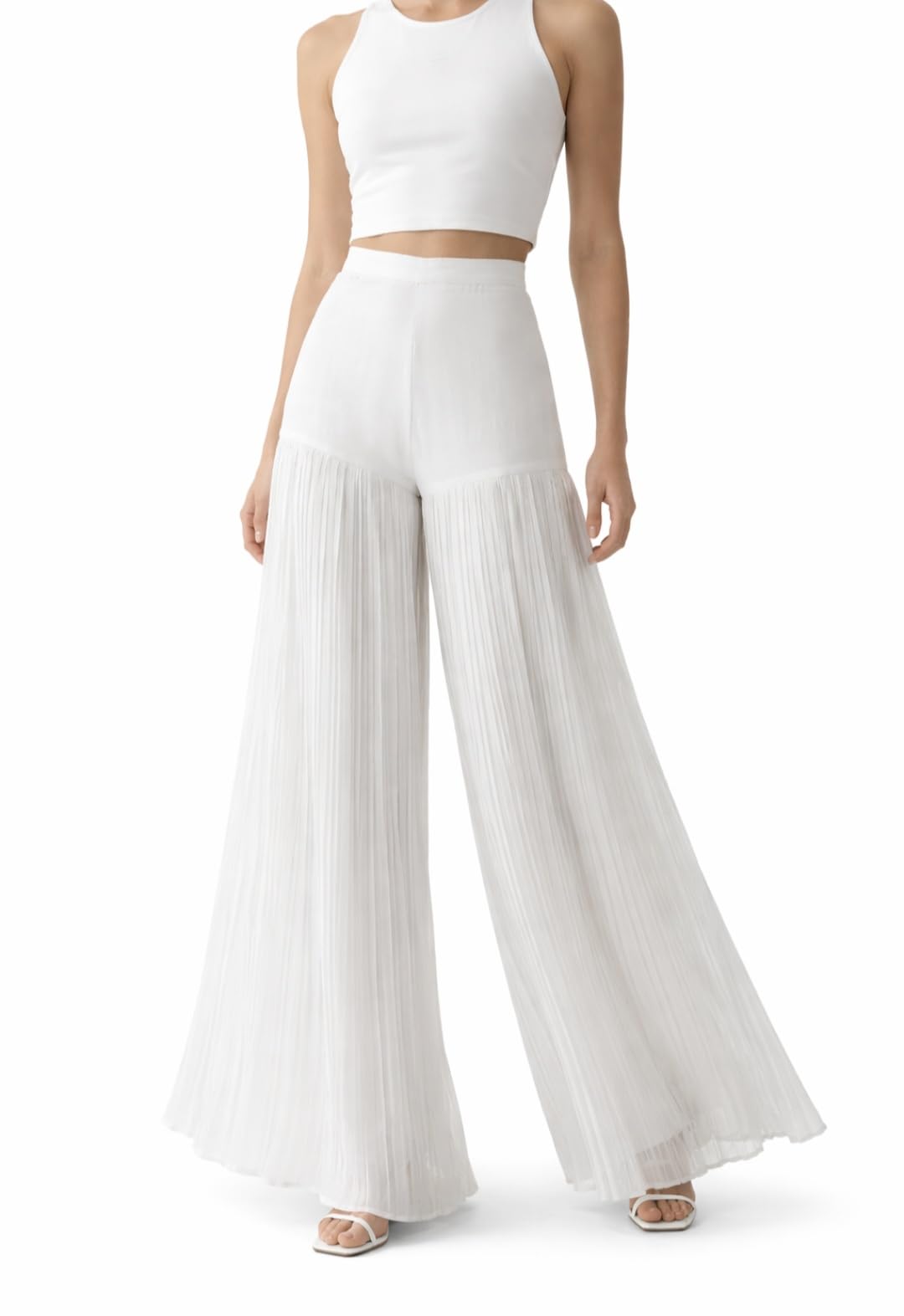 Zunaira Creation White Pleated Wide-Leg Palazzo Pants for Women-picture-44