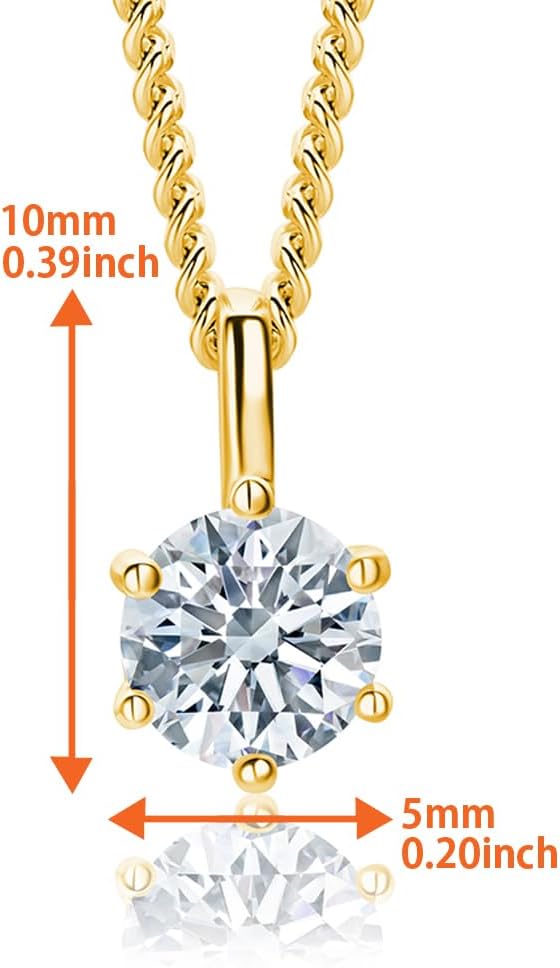 Orovi 18K Gold Plated/ 925 Sterling Silver Necklace for Women with Moissanite Lab Diamond 0.50ct 6-Prong Pendant Necklace and Hypoallergenic Chain 17.7 ″ Long, Woman's Jewelry Delivered in Jewelry Box