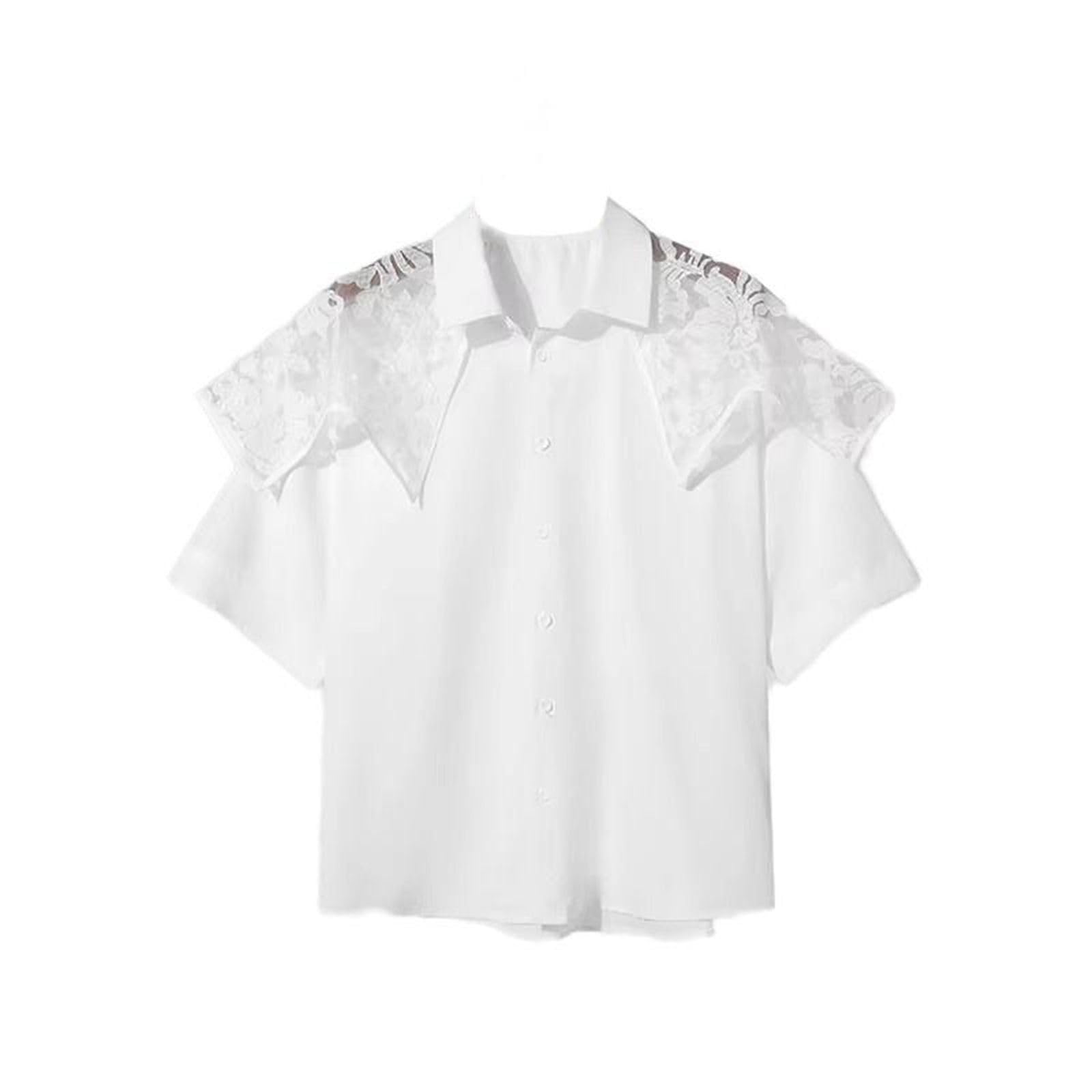 Chemise Homme Dentelle Patchwork, Transparente Ample Sexy Manches Courtes été