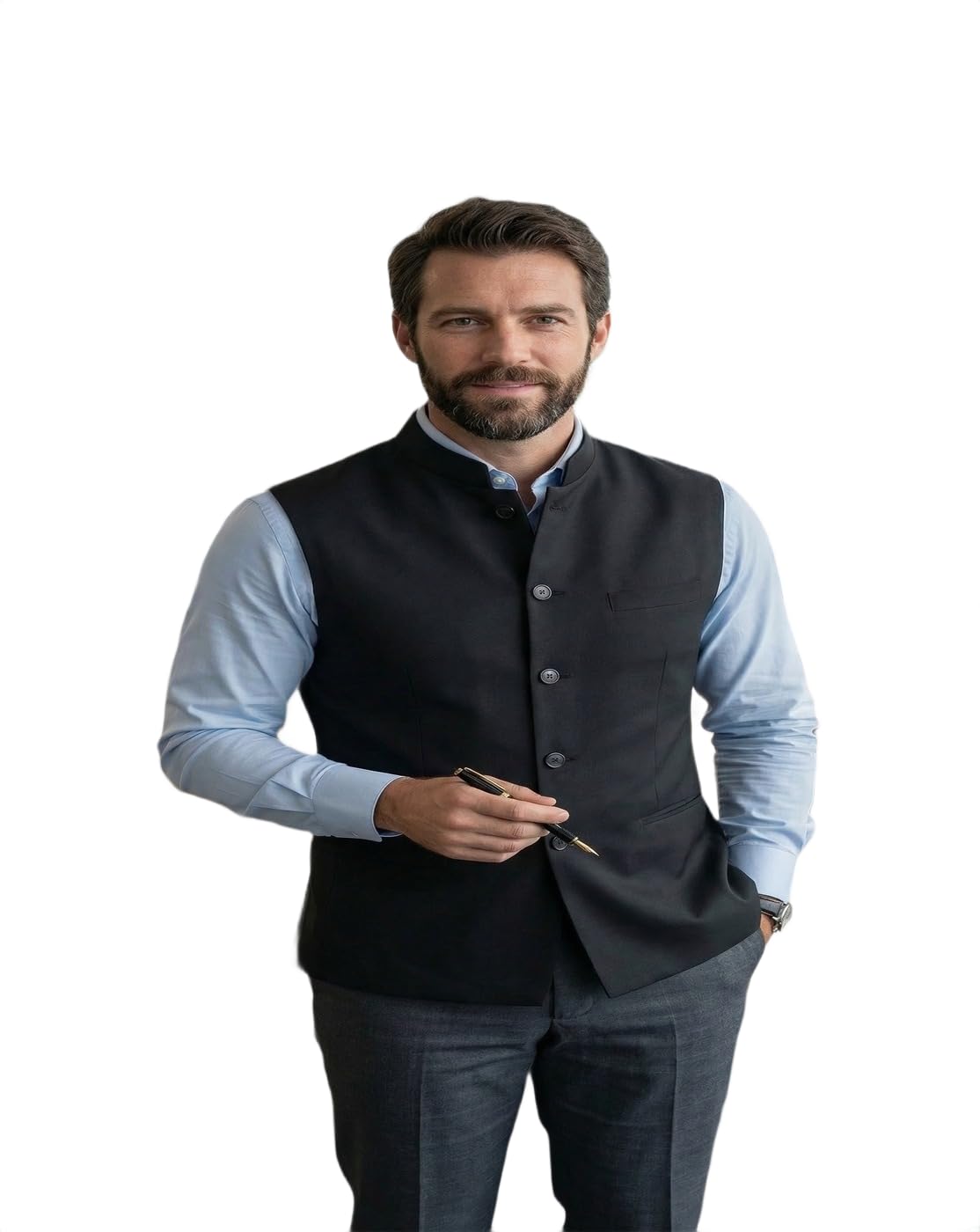 cadmon Black Nehru Jacket Waistcoat,Plus Size Nehru Jacket-picture-17