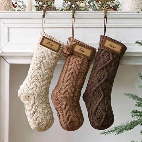 Pawliss Farmhouse Knitted Christmas Stockings: 3 Pack 18 Inch Neutral
