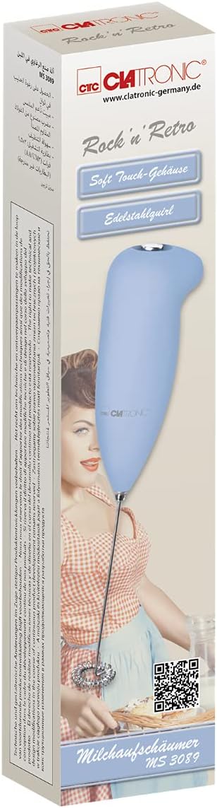 Clatronic MS 3089 مخفقة الحليب التي تعمل بالبطارية من الفولاذ المقاوم للصدأ والبلاستيك الأزرق