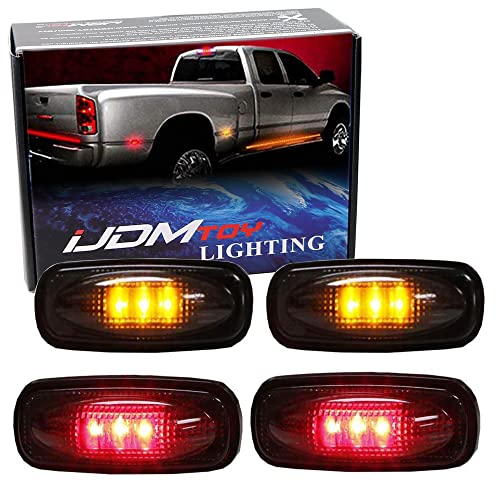 iJDMTOY Smoked Lens Amber/Red LED Rear Bed Side Marker Lights Set Compatible With 2003-2009 Dodge RAM 2500 3500 Heavy Duty Dually Truck Double Wheel Side Fenders