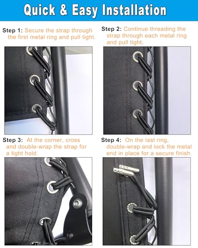 ZUSHALLMY 4 Pack Zero Gravity Chair Replacement Cord, Universal Elastic Cords for Reclining Lounge, Patio, Lawn, Beach and Chairs, Repair Loose or Sagging Seats