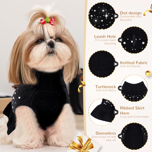 Baejmjk Dog Sweater Dress With Leash Hole For Small Medium Dogs Warm Turtleneck Girl Dog Pullover Knitwear Cute Pet Puppy Cat Knitted Clothes For Yorkie Shih Tzu Maltese(Black,Small) thumb #3