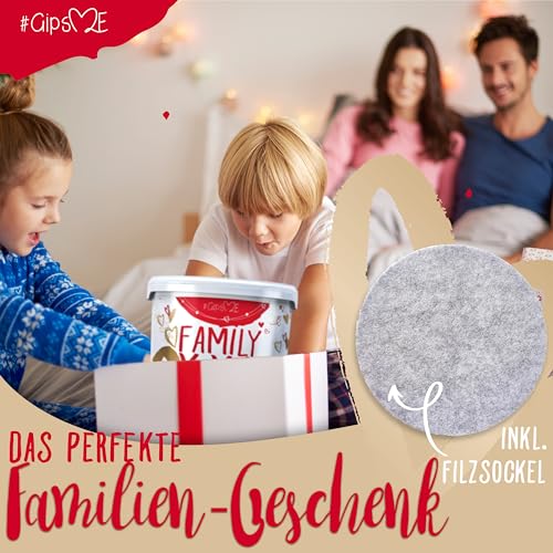 GipsME XXL 3D Handabdruck Set Familie Gipsabdruck für 4 Hände + Sockel Made in Germany - Premium Familien Gipsabdruck-Set - Personalisierte Geschenke - Handabdruckset + Video
