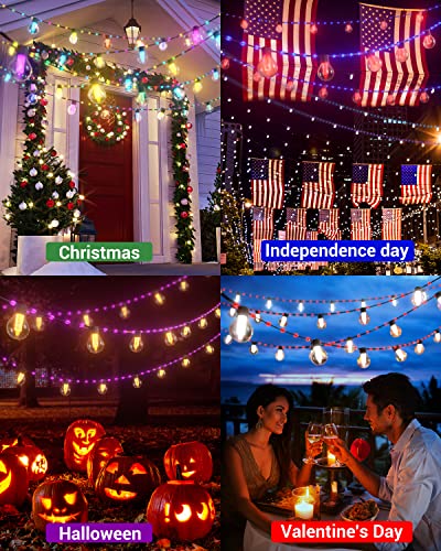 Flacchi 50Ft Rgbw Smart String Lights Outdoor With Rope Fairy, Bluetooth App & Remote Control, Color Changing Dimmable G40 Patio Lights For Balcony, Backyard, Party, Bistro, Holidays #TOP1