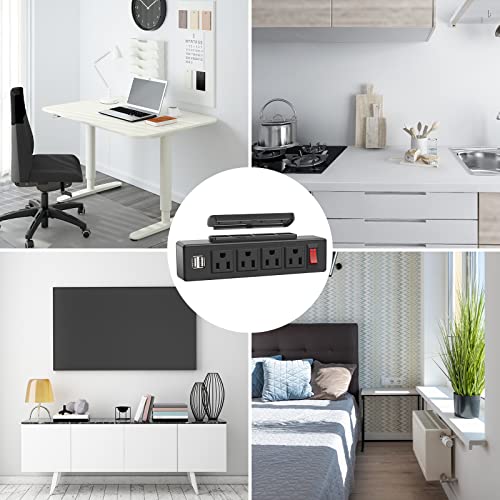 Hhsoet Under Desk Power Strip With 4 Outlets And Usb Ports, Under Desktop Charging Outlet Station, On Desk Mount Plug With 3M Adhesive, Underneath Table Mountable Power Outlet With 6 Ft Cord. (Black) #TOP6