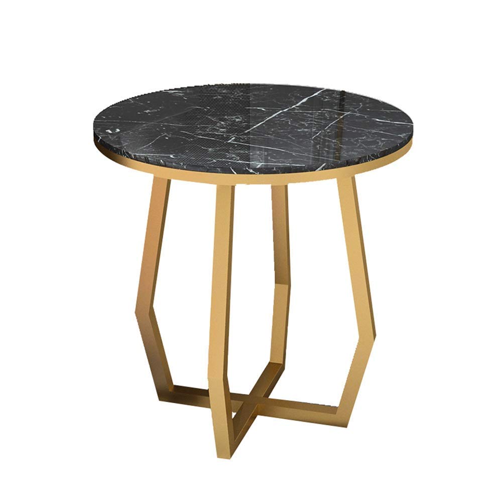 Table basse ronde en marbre noir et or, l'excellence du fer forgé