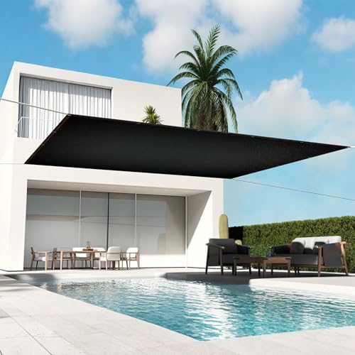 JOIEYOU Sonnensegel Windabweisend für Terrasse 4x4m Rechteck Sonnenschutz Segel Baldachin Balkon Ohne Bohren Markise Markisenstoff für Pergola Carport Garten (Schwarz)