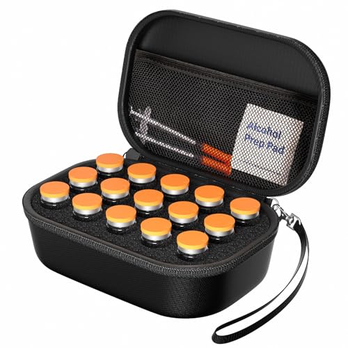 ProCase Estuche para Viales de Insulina de 10 ml, Organizador para Nevera con Funda Protectora para Insulina U-100 o Péptidos, Accesorios Diabéticos – Negro, 15 Ranuras