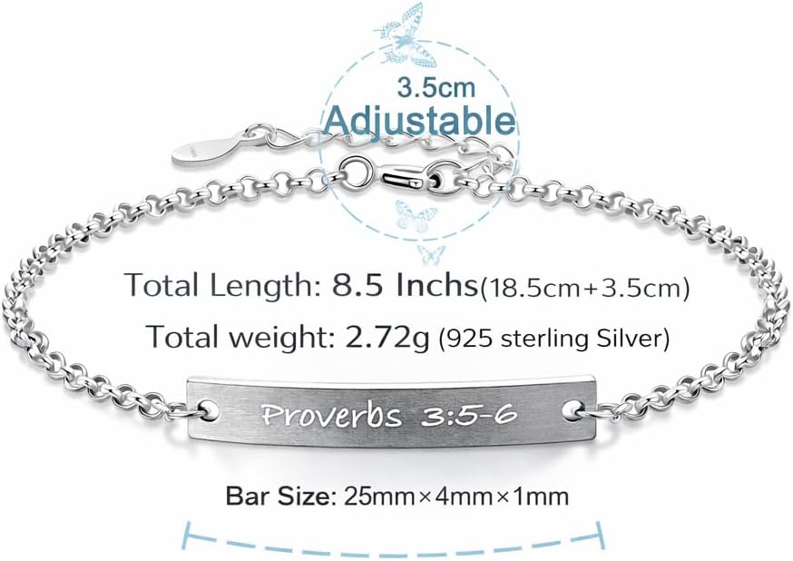 Proverbs 3 5 6 Bracelet for Women, 925 Sterling Silver Bible Verse Christian Faith Jewelry, Inspirational Gift for Her - Image 5