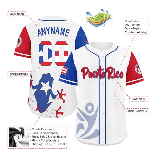 Camiseta de béisbol personalizada Puerto Rico, jersey puertorriqueño para softball, con botones, para juegos y eventos miniatura 4