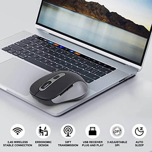 Wireless Mouse, Cordless Computer Mouse With Usb Receiver, Silent Click, Side Button, 3-Level Dpi Up To 2400 Dpi, Ergonomics Portable Optical Mice For Laptop Pc Mac Macbook Chromebook - Black Gray #TOP1