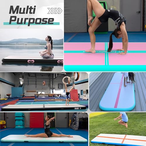 Inflatable Air Gymnastics Mat 10/13/16/20Ft Tumbling Track Mats with Pump 4/6 Inches Think Tumbling Mats Blow Up Training Mat for Home Yoga Cheerleading Water Outdoor
